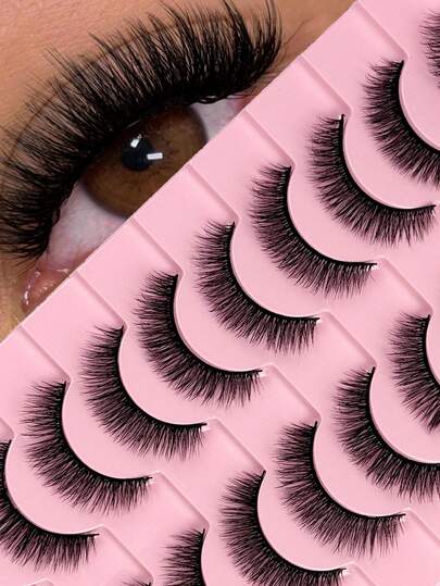 10 pares de pestañas postizas de París, estilo wispy de 11 mm, 3D de imitación de visón, de aspecto natural y esponjoso, con banda negra, hechas a mano, ligeras y suaves, pestañas postizas rusas para maquillaje, grupos de pestañas postizas, pestañas postizas individuales