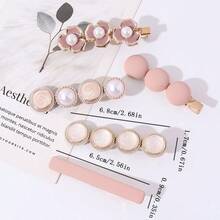 5pcs Elegant Side Bangs Clip, Bun Holder, Pink Flower Hair Clips Set - Pink - View 7