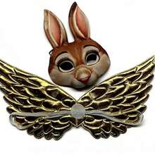 金色天使翅膀和兔子面具套装 - 儿童和成人万圣节及主题派对角色扮演配饰，闪亮的金色翅膀搭配可爱的兔子面具 - 非常适合拍照、生日派对和角色扮演 - 彩色 - 查看 8