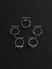 Set de 5 anillos de mujer con alas de mariposa con cristal en forma de corazón de vid oscura y anillos de serpiente de estilo punk - Negro - Ver 6