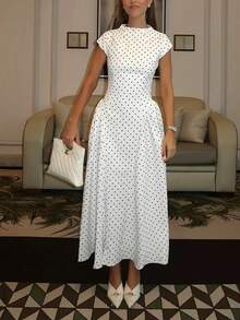 Summer Minimalist Asymmetrical Pleated Waist Classic Ripple Street Style Long A-Line Dress - Multicolor - View 6