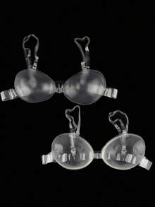 1 Pair New 3D Transparent Silicone Adhesive Bra With Detachable Clear Straps & Back Band, Push Up Invisible Sticky Bra For Swimwear, Wedding & Backless Dresses - Multicolor - View 8