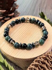 天然石手链，蕴含内在力量 - 8毫米苔藓玛瑙和黑曜石珠，象征繁荣、好运、守护，波西米亚风格灵性饰品，男女皆宜 - 彩色 - 查看 8