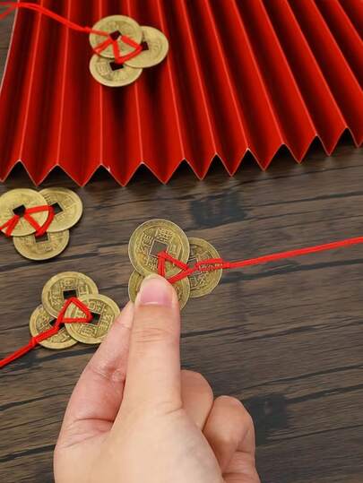 3/1件装中国传统红结幸运币，复古风水装饰吊坠，家居装饰，派对礼品，适用于各种房间，是派对装饰的理想之选，派对惊喜礼物