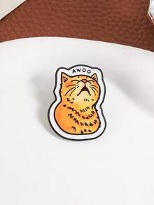 1pc Cute Orange Tabby Cat Brooch, Closed Eyes Howling "AWOO" Onomatopoeia, Cat Themed Badge, Minimalist Design, Daily Wear Accessory Gift - Orange - View 5