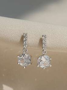 1 Pair Fashion Minimalist Full Rhinestone Pave Stud Earrings, Niche Premium Sparkling Zirconia Ear Studs Earrings Jewelry For Women - Silver - View 5