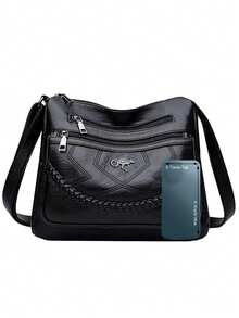 New Multi-Functional Soft Leather Shoulder Bag, Crossbody Bag For Middle-Aged Women, Mothers And Mothers-In-Law - Black - View 5