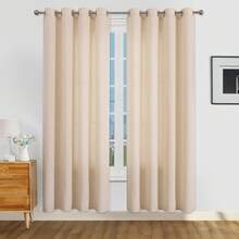 1pc/2pcs Light Filtering Curtains/Top Tie Solid Curtains/Light Balancing Filtering Sunlight Curtains, Multiple Sizes & Colors Available, Faux Linen Texture Suitable For Living Room, Bedroom, Kitchen, Home, Farmhouse, Rustic Decor, Beige Curtains - Beige - View 21