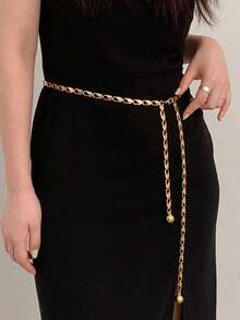 1pc Gold-Tone Alloy Hollow Out Fashionable Waist Chain, Suitable For Spring/Summer - Gold - View 5