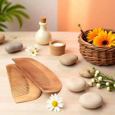 6 piezas/3 piezas/1 pieza Cepillo de pelo de madera, Peine de madera de melocotón, Antiestático, Adecuado para reducir la electricidad estática, Proteger el cabello y el cuero cabelludo, Reducir el cabello seco y los enredos, Para cuero cabelludo sensible, Bienestar, Cuidado diario del cabello, Masaje del cuero cabelludo, Regalo, Viaje