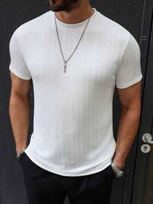 Manfinity Homme Men's Casual And Versatile Solid Color Short Sleeve T-Shirt - 白色 2 - 查看 7