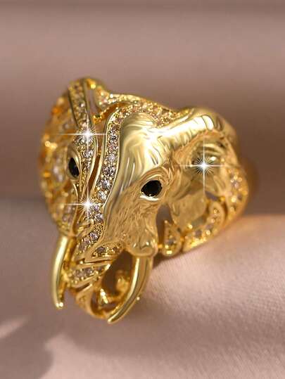 jealous young 1個 ヨーロッパ・アメリカ風 ゴールドメッキ象ユニセックスリング、クリエイティブなレトロデザイン、男性の魅力を引き出す、デイリー、パーティー、ストリートフォト等様々なシーンで活躍