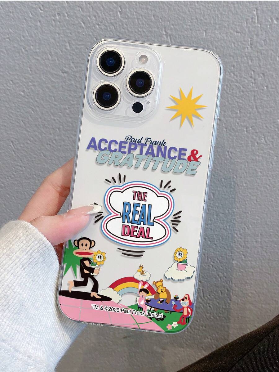 官方授权 Paul Frank 透明穿孔手机壳，全方位防震保护，带摄像头保护盖，饰有猴子、熊、兔子、狗等卡通图案，全新设计，兼容 13/14/15/16/17 Pro Max - 彩色 - 查看 1