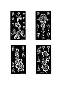 4pcs Floral Tattoo Stencil Stickers, Plant Hollow Temporary Tattoo Template For Arm, Leg, DIY Body Art Painting Party - Black - View 4