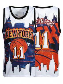 Camiseta de baloncesto para hombre n.º 11, blanca, de cuello redondo, con bordado y costuras, de estilo casual - Blanco - Ver 1