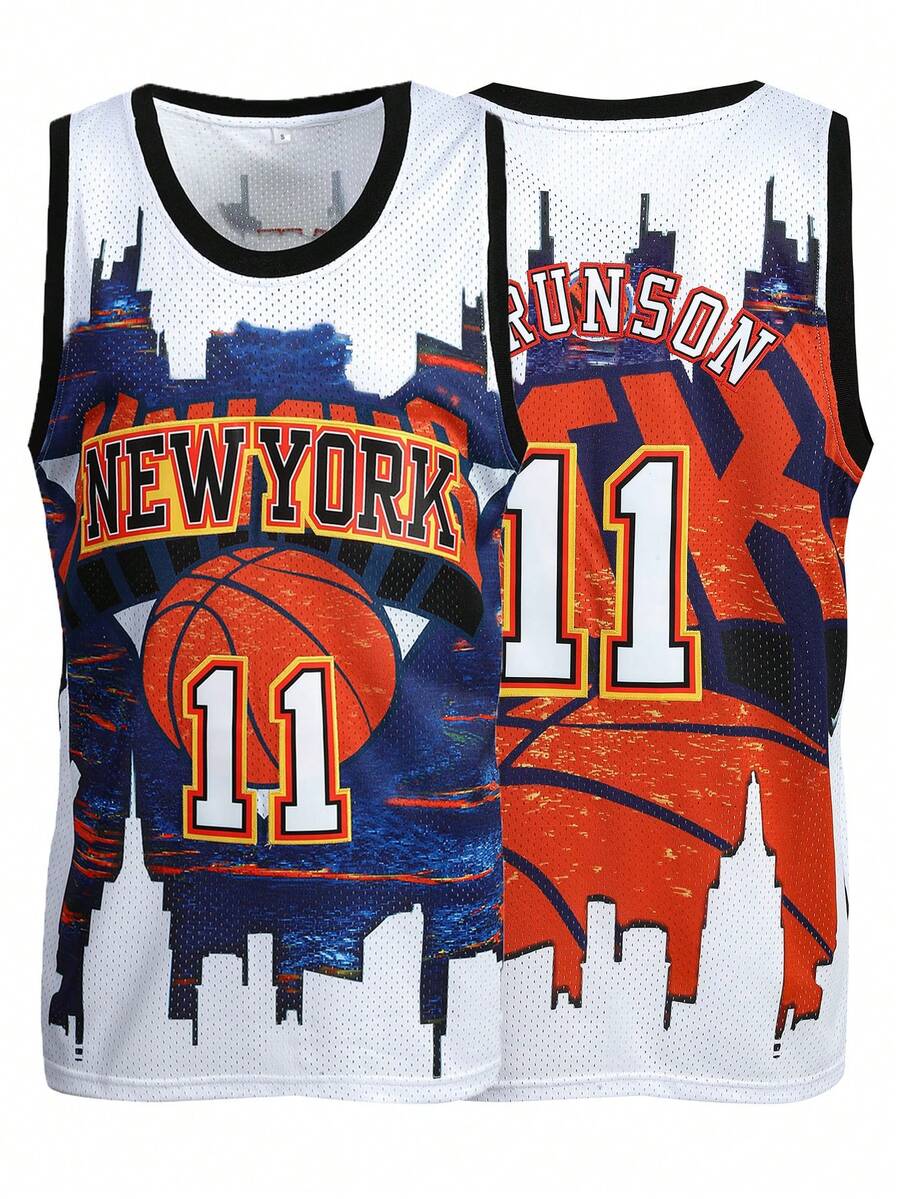 Camiseta de baloncesto para hombre n.º 11, blanca, de cuello redondo, con bordado y costuras, de estilo casual - Blanco - Ver 1