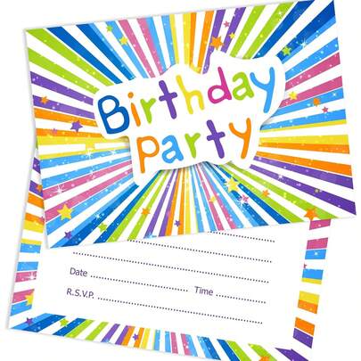 A6明信片尺寸生日派对邀请函，色彩缤纷的设计，适合生日庆祝活动
