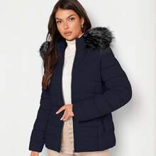 Shendy Vendy Women's Warm Polyester Jacket With Fur Collar - DARK BLUE 1 - View 6