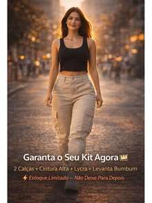 Stillger Moda Jeans Kit 2 Women's Cargo Jeans Jogger High Waist Butt Lifting Premium Pants With Lycra Side Pockets - 米色和黑色 - 查看 5