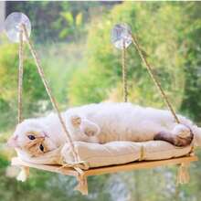 猫咪窗台栖架，配有工业级吸盘 - 实心松木吊床式猫窝，柔软垫子 - 承重42磅，适合室内猫咪 - 普通松木款1PC-均碼 - 查看 10