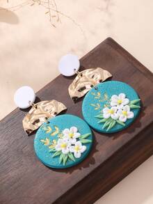 一对手工制作的软陶彩色3D花卉图案自然主义耳环，时尚独特，适合派对、日常佩戴和作为礼物。 - 孔綠 - 查看 3