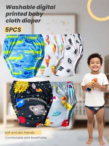 5 chiếc quần tập đi vệ sinh tái sử dụng in hình cho bé, quần lót tập đi vệ sinh cho bé trai và bé gái, có thể giặt được. - Hành tinh Cá Sấu - Xem 7