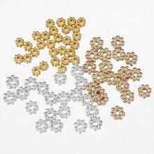 50 piezas de cuentas espaciadoras de cobre con forma de copo de nieve, cuentas espaciadoras con forma de flor para hacer collares, pulseras y joyería DIY - Multicolor - Ver 6