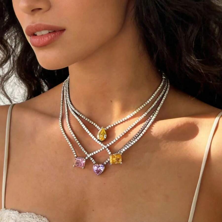 1pc Women's Zirconia & Crystal Pendant Necklace, Minimalist & Elegant, Suitable For Daily Wear