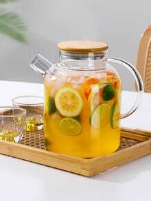 2个玻璃冷水壶，耐热家用新款中式茶壶，大容量竹盖花纹茶壶，高端时尚冰水壶 - 彩色 - 查看 1