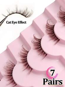 Rikuaild 7 Pairs Brown Half Lashes With Clear Band Cat Eye Effect Lashes Natural Look Wispy Faux Mink Lashes Fluffy Soft False Eyelashes Suitable For Daily Wear - Brown - View 5