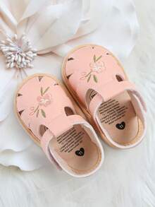 Infant/Toddler Girls' PU Leather Soft Bottom Open Toe Floral Princess Flat Sandals, Summer - Pink - View 14