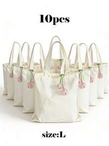 1/5/10 Pcs Set Of Reusable Canvas Tote Bags With Removable 3D Floral Decor, 4 Sizes Available, Gift Bags For Weddings, Bridal Showers, Baby Christenings, Holidays, Birthdays, Parties, Spring Events, SPA Parties, Candy Distribution, Guest Gifts, Employee Appreciation, Daily Shopping And Travel, Practical Gifts For Sisters, Friends, Mothers, Teachers, Classmates - View 21