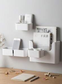1 Giá để đồ treo tường không cần khoan, đựng mỹ phẩm và đồ lặt vặt đa năng, dùng cho ngày tựu trường - Nhiều màu - Xem 2