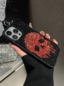 1个复古哥特骷髅水钻手机壳，全包式设计，适用于 17 Pro Max - 紅色 - 查看 4