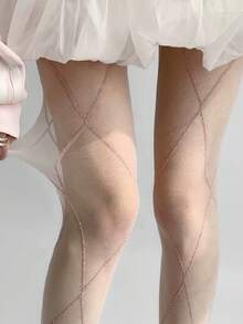 1 Pair Black/White/Beige/Grey Thin Metallic Criss-Cross Fishnet Stockings, Sexy For Spring/Summer - Multicolor - View 11