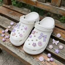 10pcs Set Cute Light Purple Bow Decorations - Y2K Style Star & Flower Decor, Suitable For Teenage Shoes Decoration - Mauve Purple - View 1