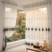 1pc European Style Elegant Tulle Embroidered Sheer Curtain - Dark Green - View 4