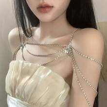 European And American Cross-Border Fashion Sexy Sparkling Diamond Chest Chain, Multi-Layer Tassel Necklace, High-End Crystal Versatile Shoulder Chain, Body Chain - Vàng - Xem 7