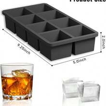 Large Silicone Ice Cube Tray With Lid, Ice Cube Mold, Flexible 8-Cavity Slow Melting Ice Cubes, Suitable For Whiskey - Black - View 9