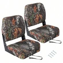 2 asientos plegables para barco con respaldo bajo, sillas marinas impermeables con acolchado grueso, diseño plegable que ahorra espacio para pesca, turismo y lanchas rápidas. - camuflaje - Ver 1