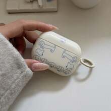 蓝色条纹腊肠犬+环形耳机保护套，兼容苹果Pro3/Pro2/AirPods4/AirPods3/AirPods2，时尚女士耳机保护套，简约耳机保护套，苹果耳机保护套，苹果耳机套 - 米白色 - 查看 8