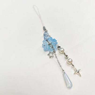 1pc Elegant Blue Rose Inspired Water Drop Shaped Phone Strap/Bag Charm, Suitable For Daily Wear