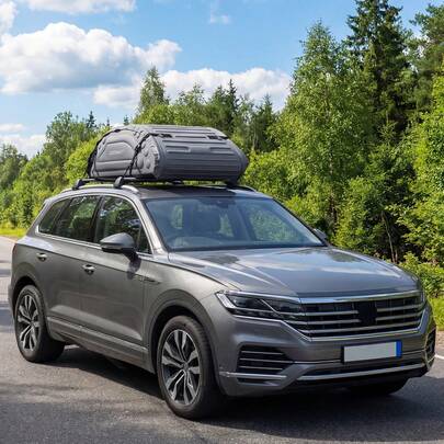  COSTWAY 400L Waterproof Car Roof Bag, Foldable Rooftop Cargo Carrier With 4 Reinforced Straps & Anti-Slip Bottom, Soft-Shell Car Top Storage Bag For All Cars With Or Without Rack, Grey