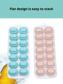 14-Cavity Silicone Ice Cube Tray With Lid, Ice Cube Mold, Freezer Storage Box - Multicolor - View 4