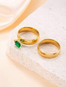 两枚不锈钢情侣戒指套装，简约风格，适合派对、订婚、婚礼、约会等场合。 - 金色 - 查看 8