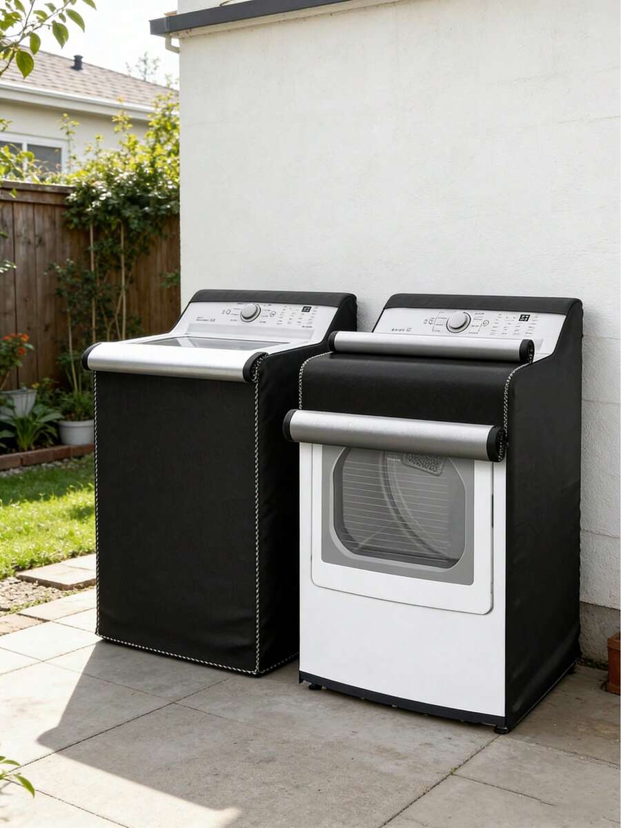 1 paquete de cubierta impermeable y a prueba de polvo para lavadora y secadora, disponible en 2 estilos, con cordón ajustable, se ajusta a la mayoría de lavadoras de carga superior y frontal - Multicolor - Ver 1
