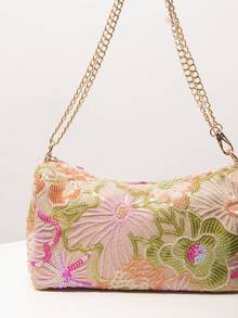 Sequin Floral Embroidered Women's Shoulder Bag, Metal Chain Strap, Suitable For Evening, Party, Wedding - Multicolor - View 4
