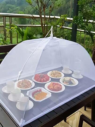Large Pop-Up White Mesh Food Cover Tent - Foldable & Washable Transparent Mesh Design, Portable Food Shelter For Outdoor Picnics, BBQs, Parties | Durable Metal Frame, Protects Against Flies & Insects, Food Tent, Picnic Essentials, Functional Party Decor, Easy Storage Design