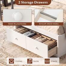 Twin Size Bed Frame W/Storage Drawers Headboard Wooden Slat&Enclosed Base - trắng - Xem 9