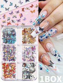 1盒3D蝴蝶美甲亮片，逼真双面蝴蝶美甲设计，全息蝴蝶形薄片，闪亮美甲装饰，彩色亮片美甲配件 - 彩色 - 查看 11